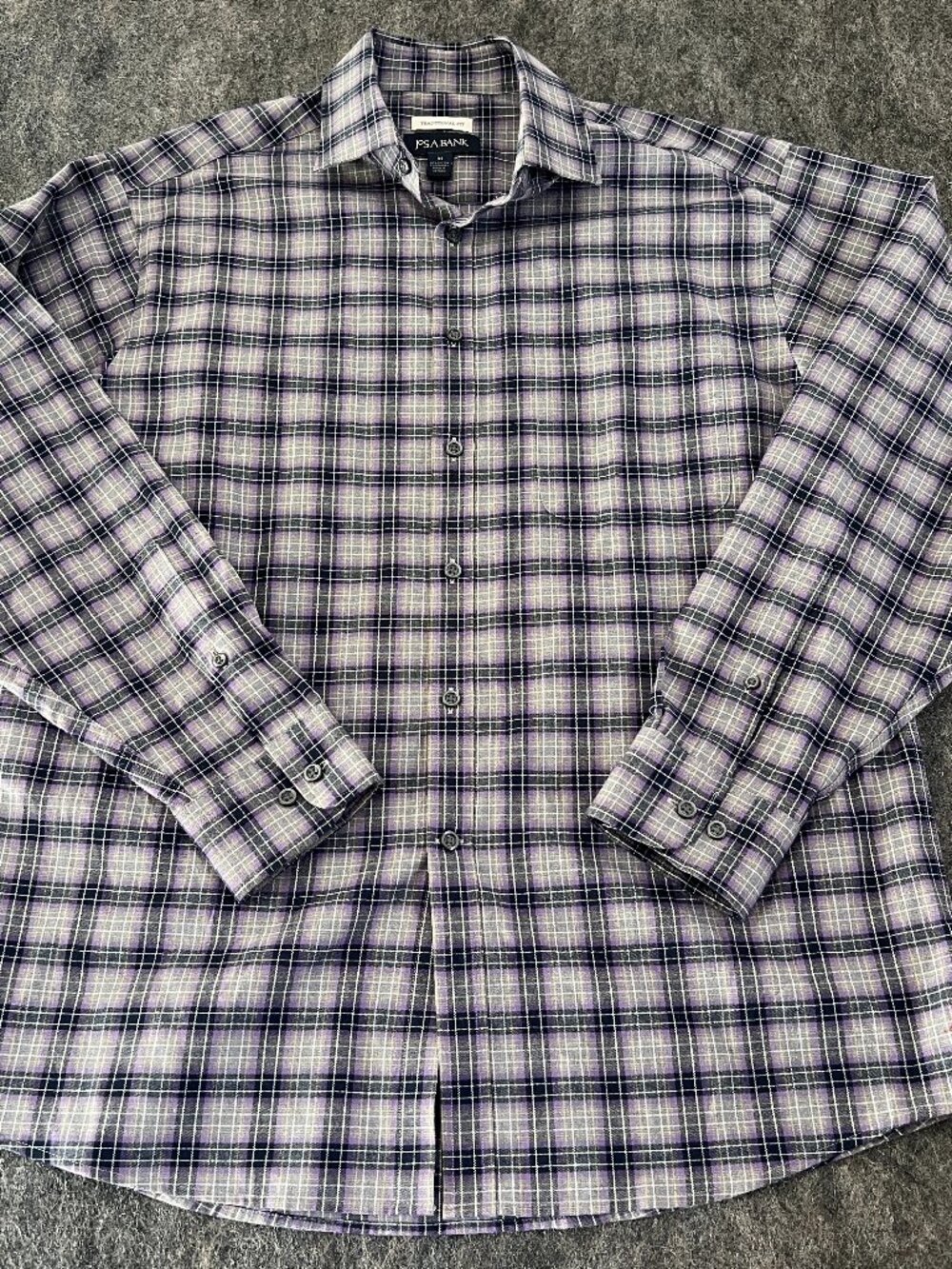 Jos. A. Bank Mens Medium Traditional Fit Purple Plaid Check Long Sleeve Shirt